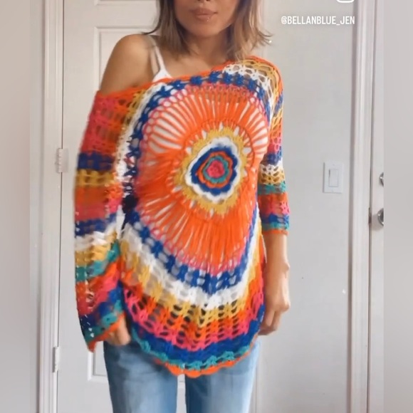 024 bohemian Gypsy color block crochet Beach Cover up - Picture 4 of 7